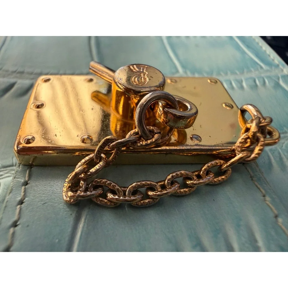 Roberta Di Camerino VTG Aqua Croc Emboss Leather Wallet Gold Trompe-L'oiel Italy
